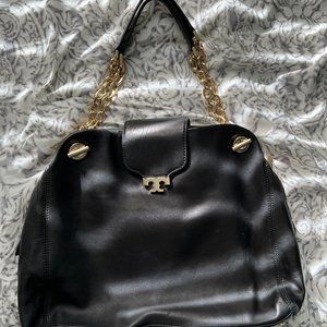 TORY BURCH LARGE BLACK LEATHER TOTE